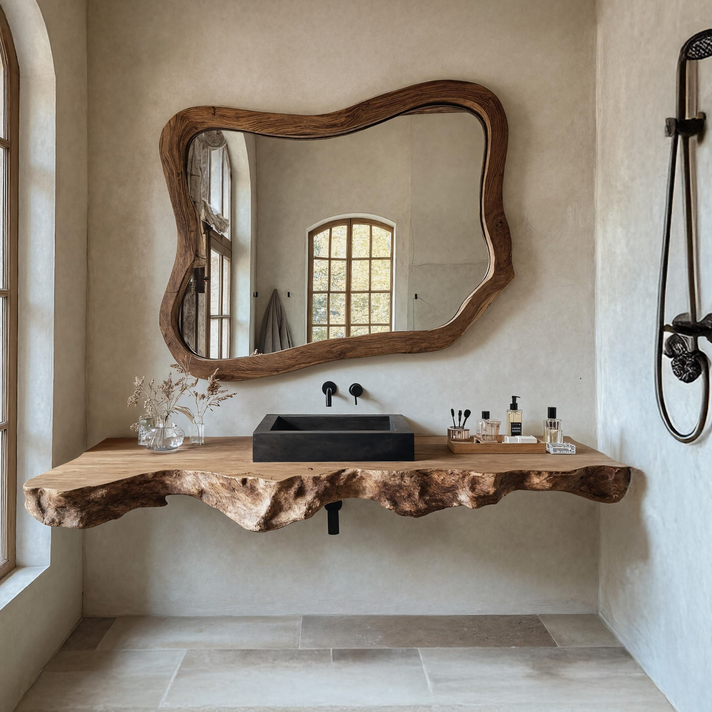 Live Edge Solid Wood Vanity For Rustic Bathroom