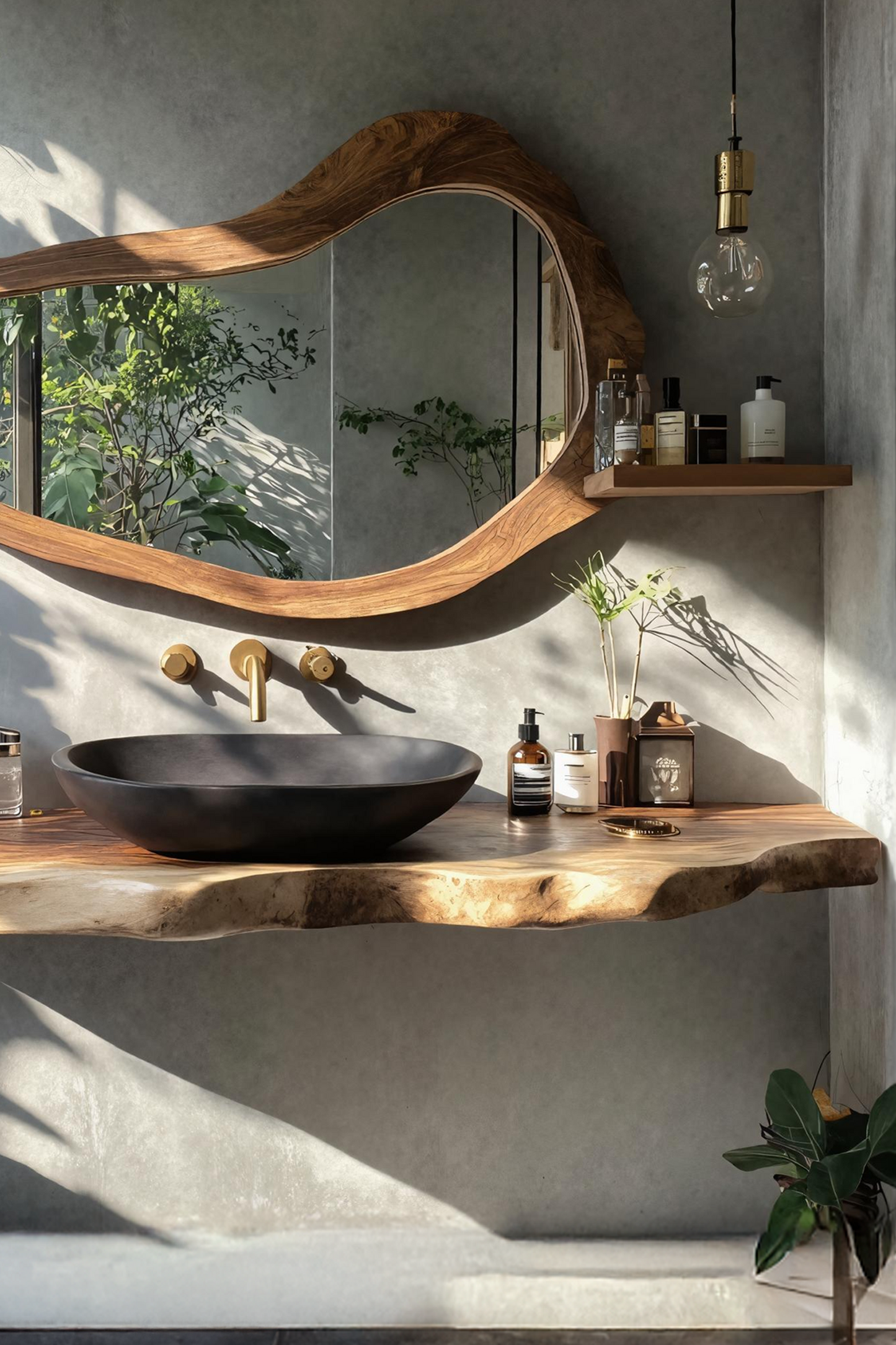Rustic Bathroom Vanity With Live Edge Wood Detail