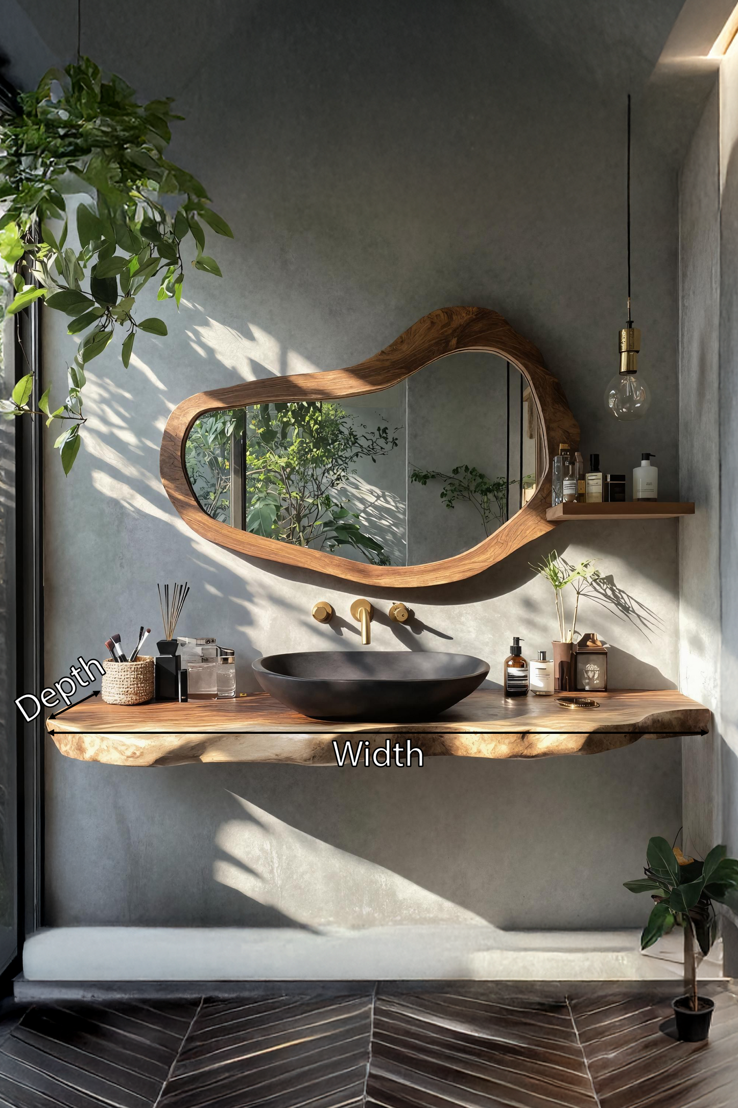 Rustic Bathroom Vanity With Live Edge Wood Detail
