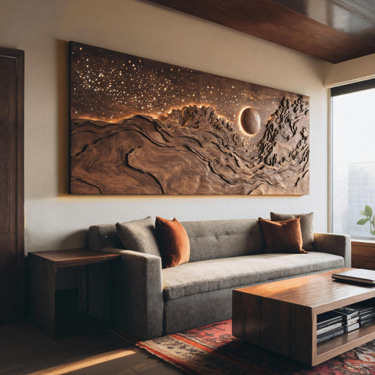 Hand Carved Wall Art With LED Eclipse Design For Living Room