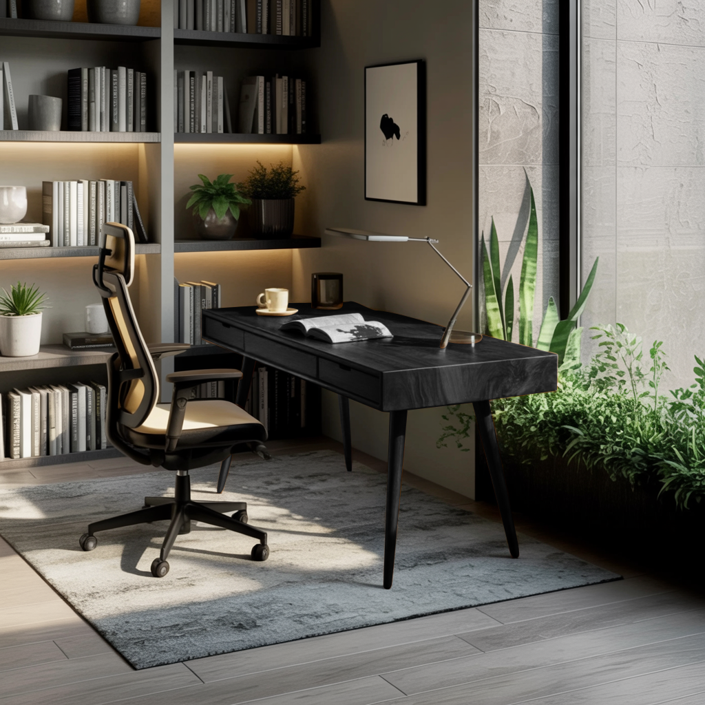 Mid Century Modern Writing Desk With Drawers For Home Office