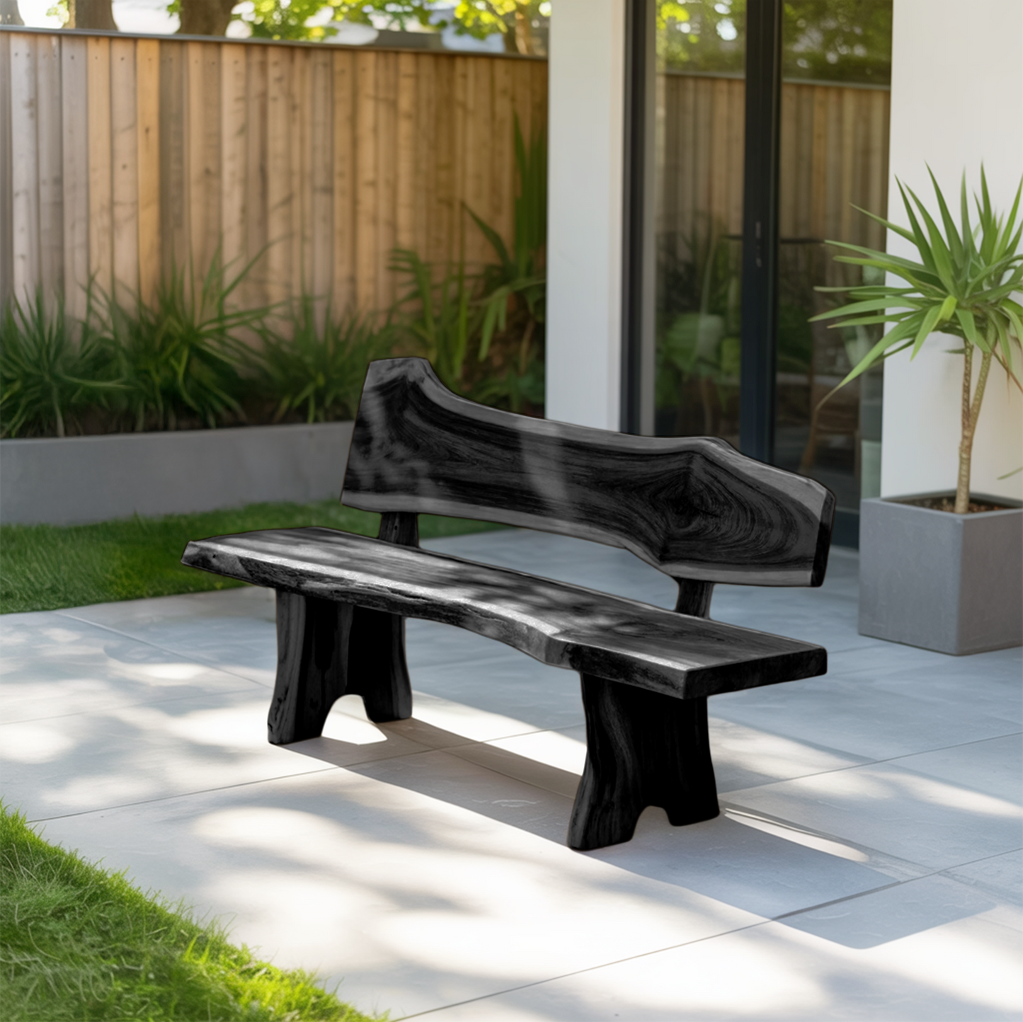 Rustic Live Edge Outdoor Bench With Curved Back For Patio Or Garden