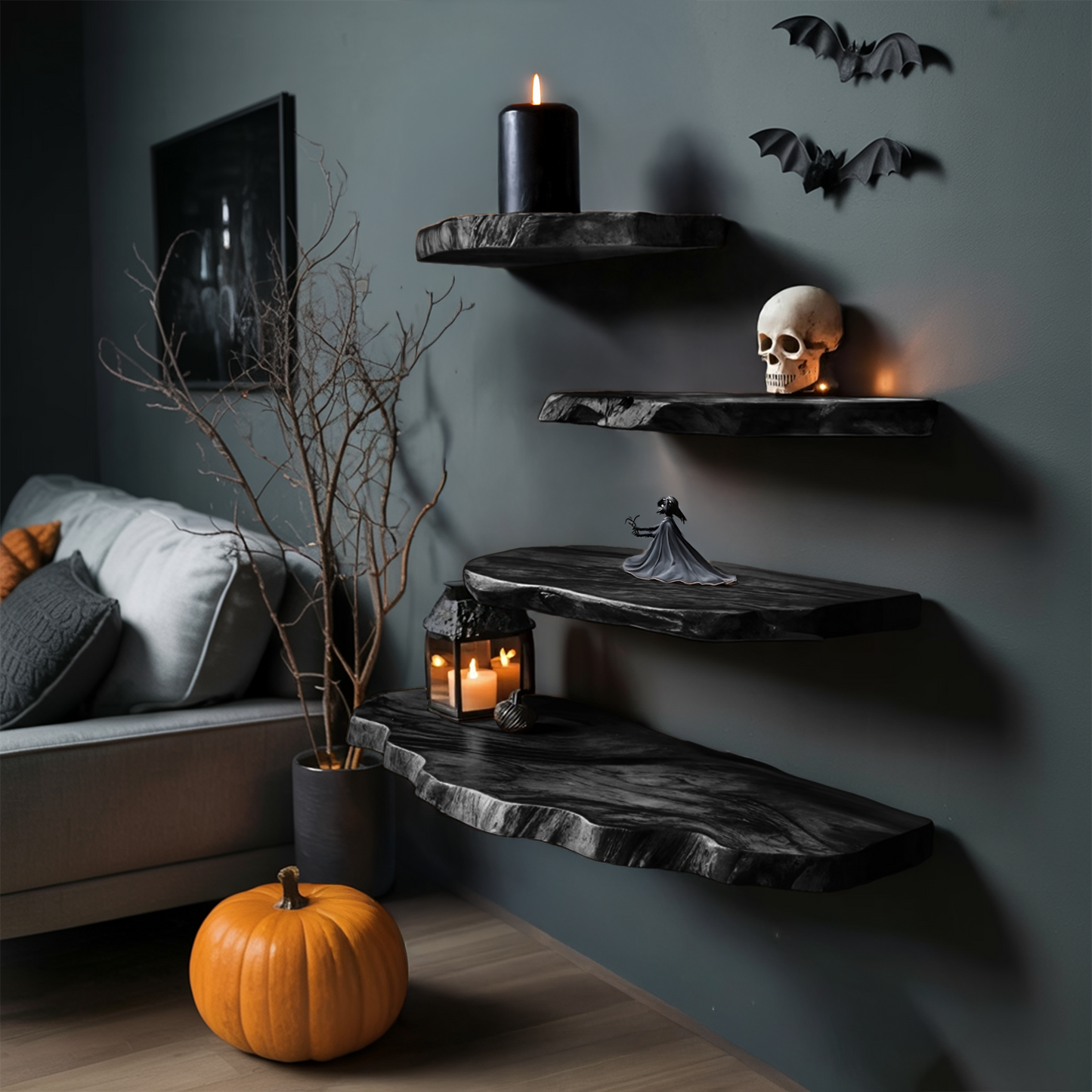 Mid Century Solid Wood Shelf For Bedroom Halloween Decor And Storage Space