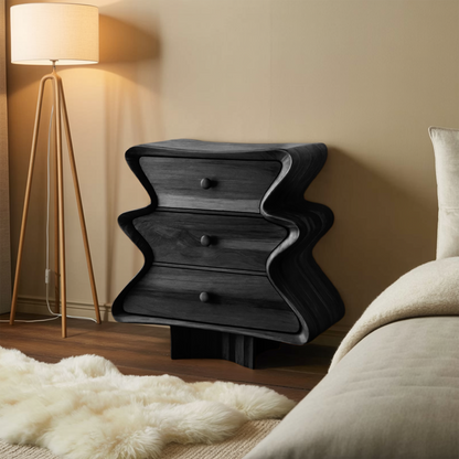 Wavy Sculptural Wood Cabinet 3 Drawer Chest For Bedroom Or Living Room