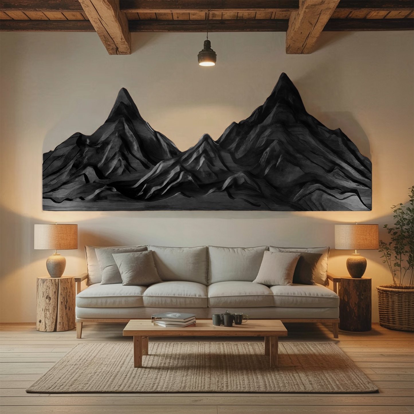 Rustic Mountain Wall Art Sculpture Hand Carved For Bedroom And Living Room