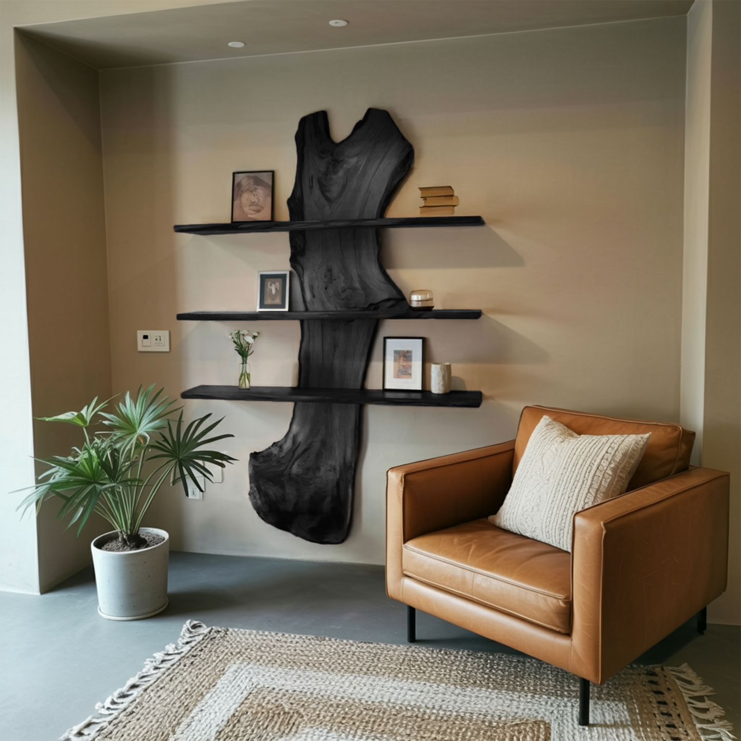 Rustic Live Edge Wall Shelf For Modern Living Room And Entryway