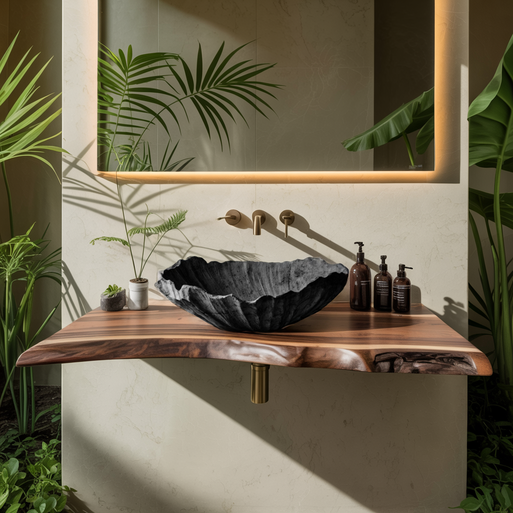 Wooden Vessel Sink Handcrafted Rustic For Furniture Decor