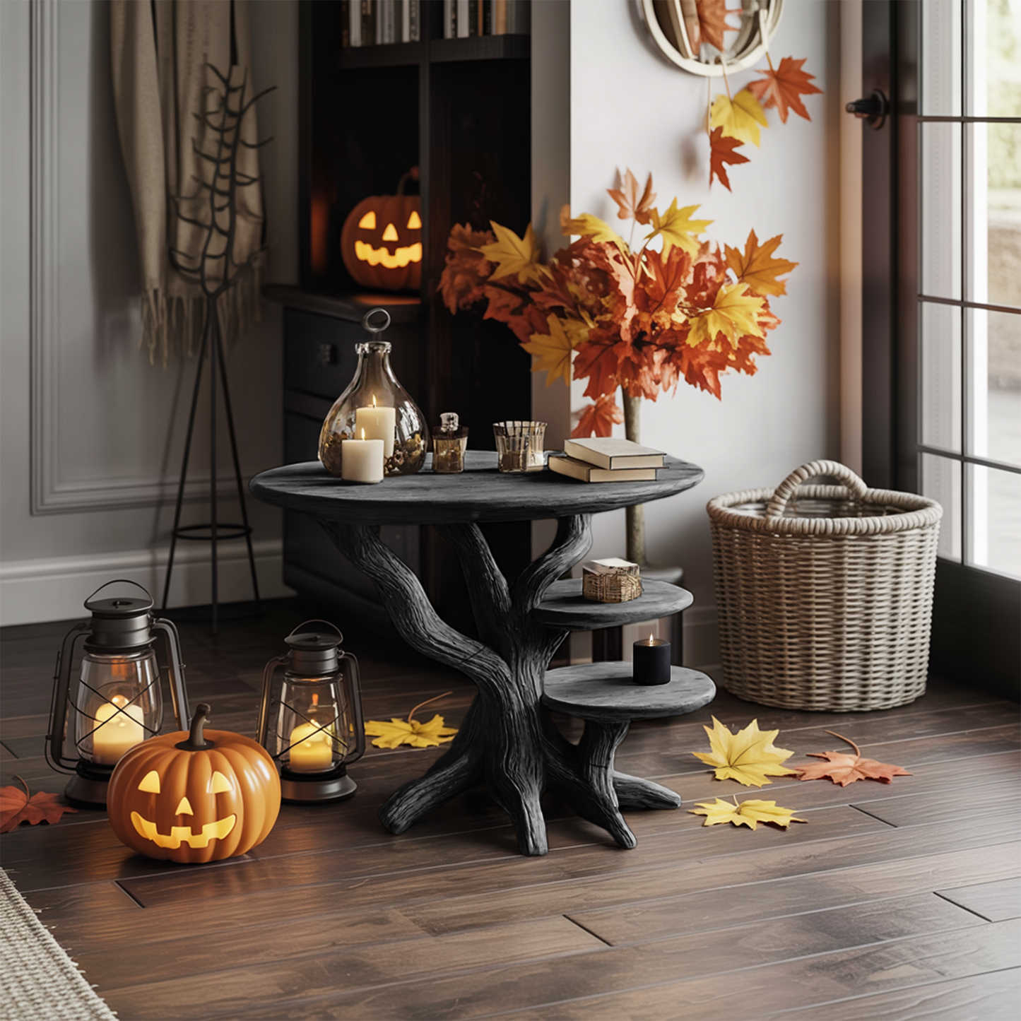 Mid Century Solid Wood End Table For Living Room Autumn Spooky Style