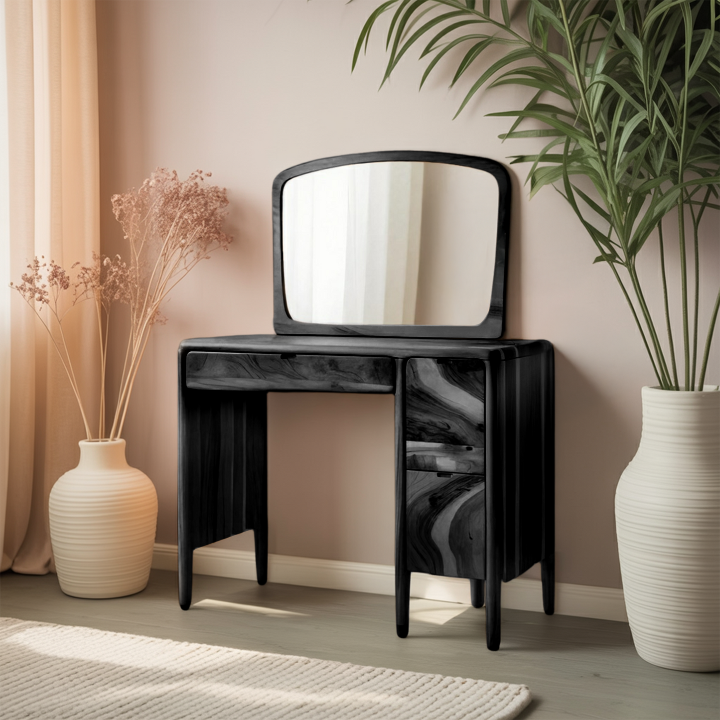 Mid Century Vanity Desk With Drawers For Bedroom And Dressing Corner