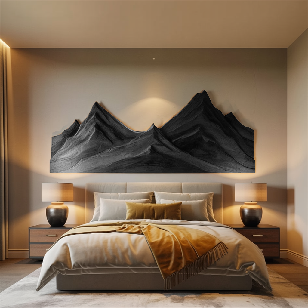 Rustic Mountain Wall Art Triptych Carving For Bedroom And Living Room