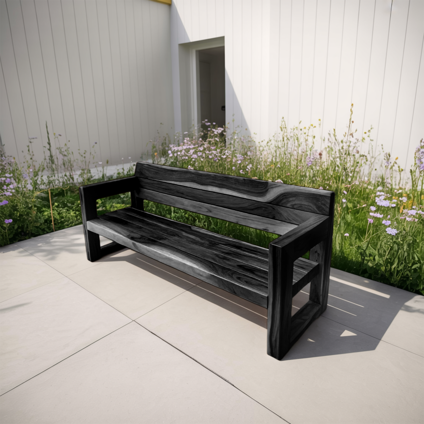 Modern Solid Wood Outdoor Bench With Armrests For Garden Or Entryway