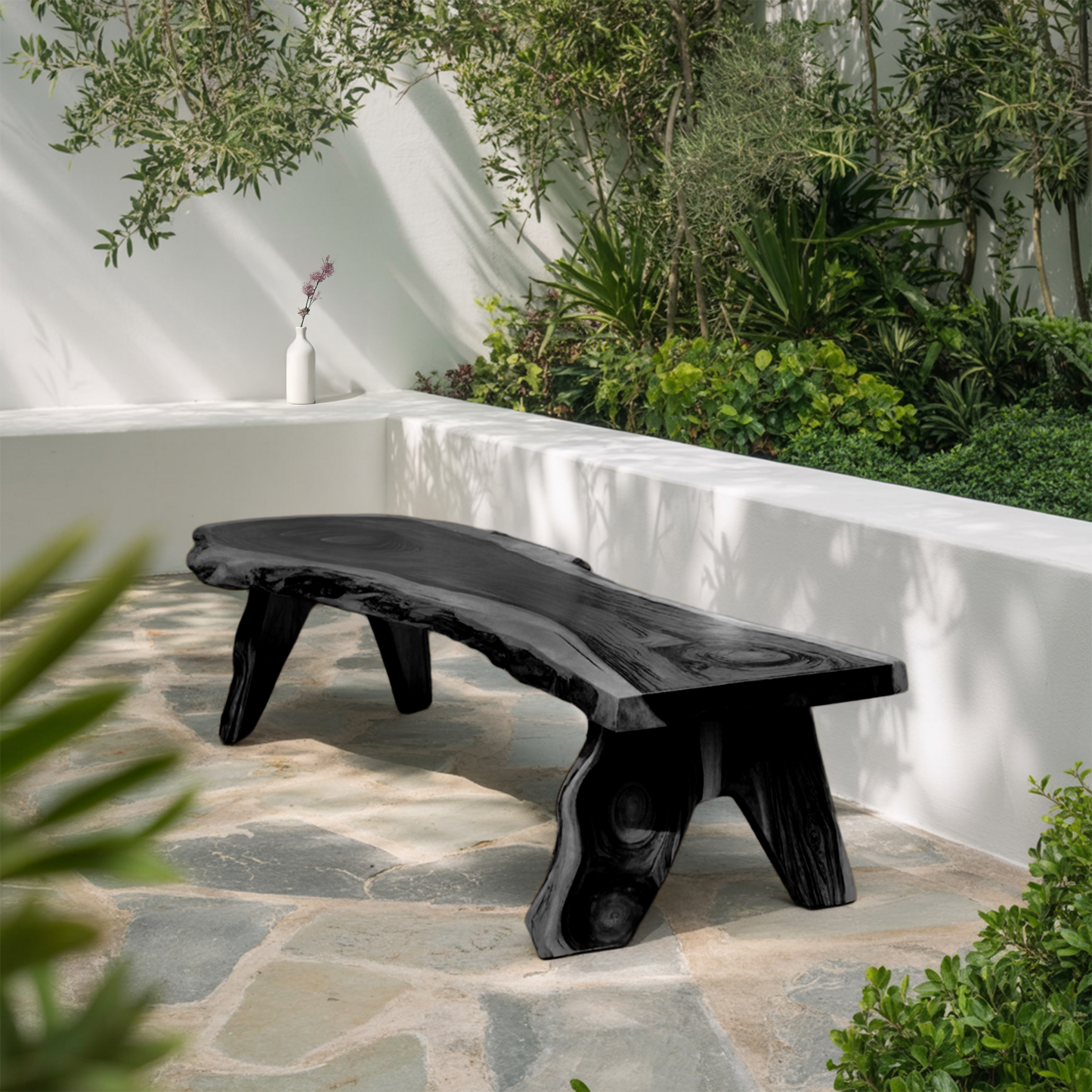 Rustic Live Edge Wooden Bench For Patio Or Garden