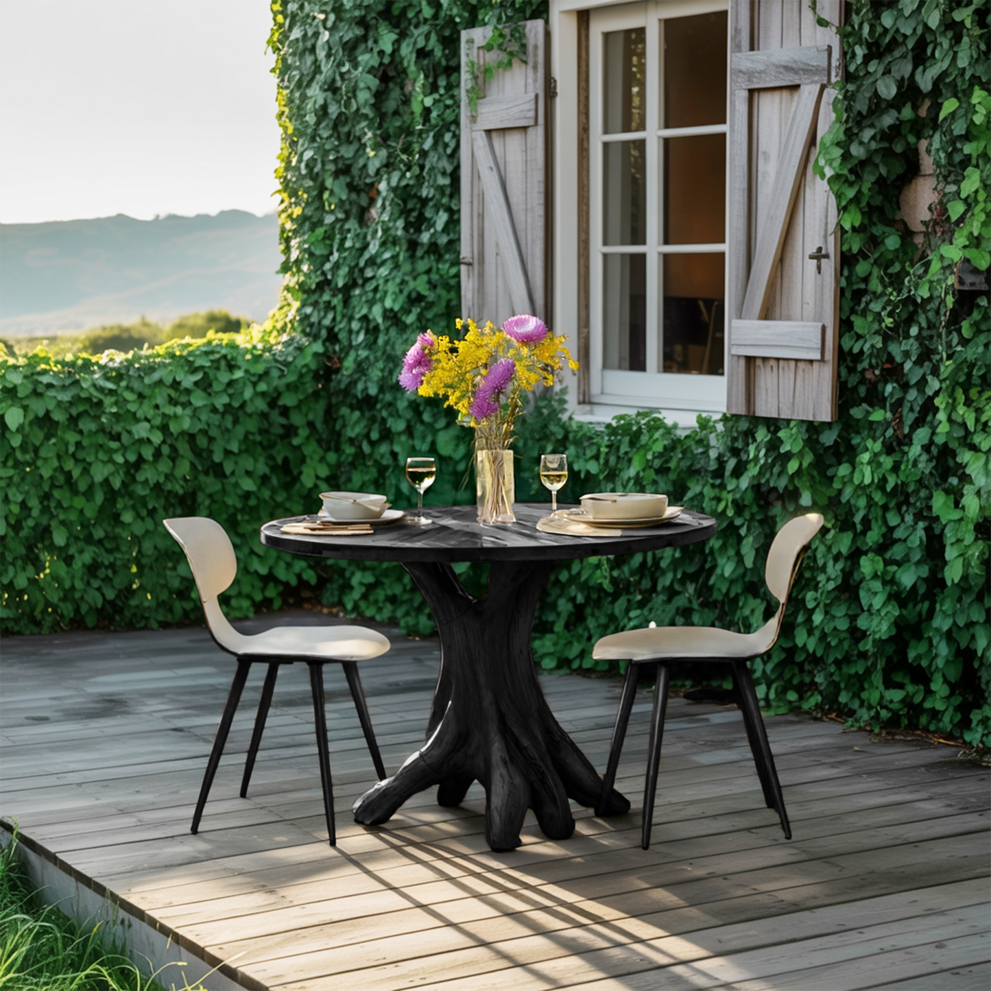Mid Century Wooden Dining Table For A Warm Outdoor Space
