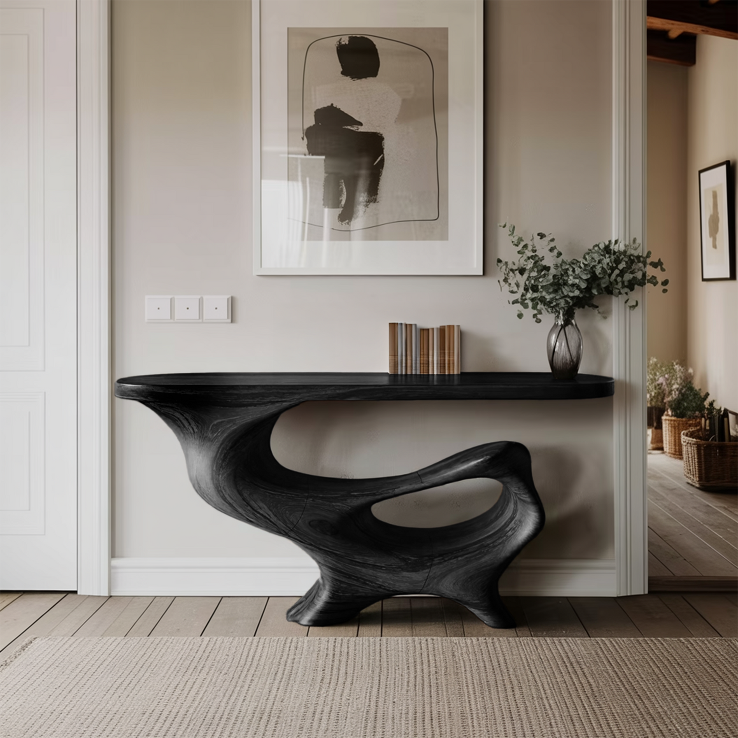 Mid Century Wooden Console Table For Living Room