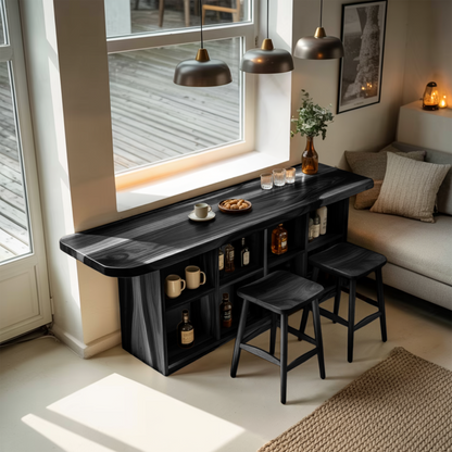 Curved Wood Bar Table With Storage For Kitchen Or Dining Area