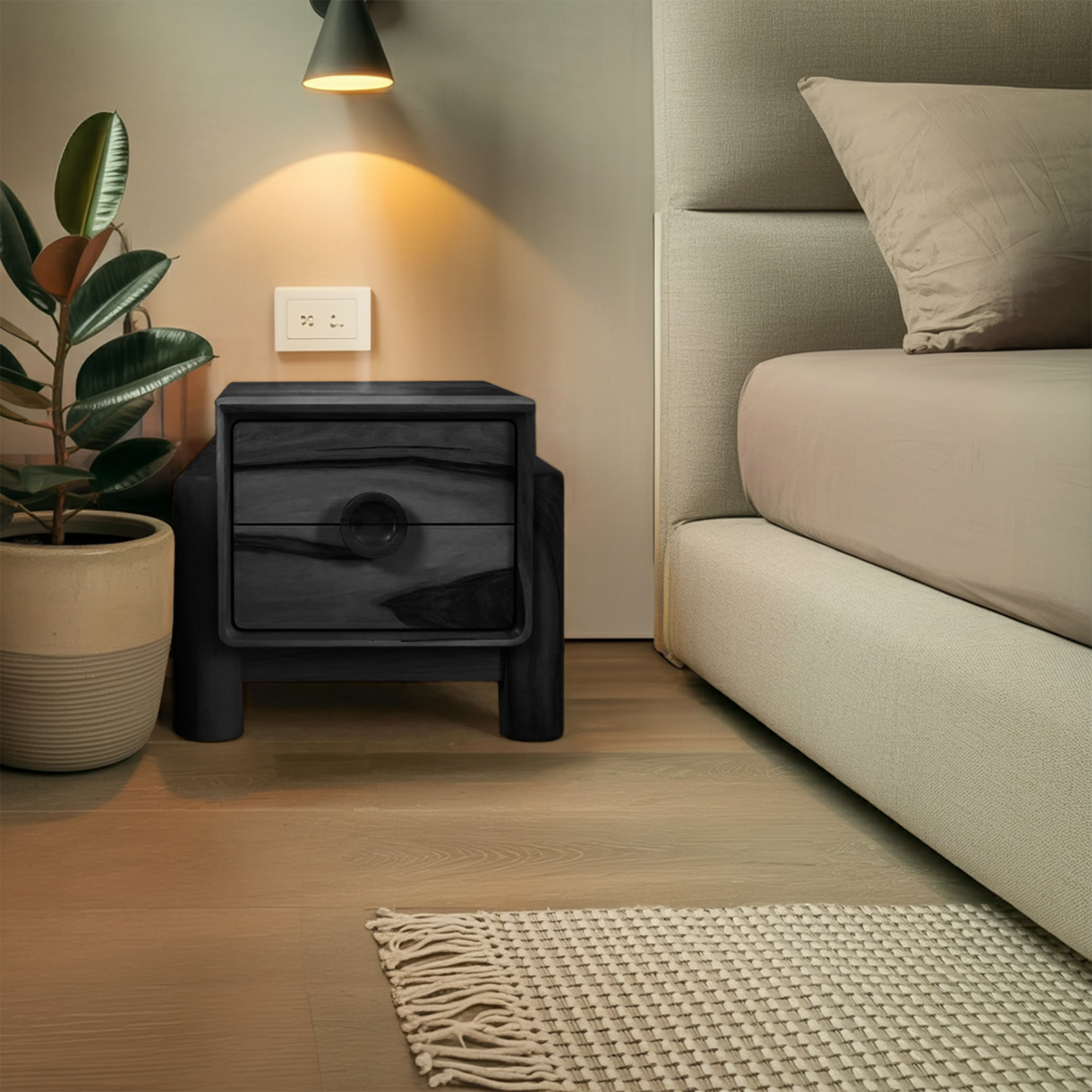 Modern Nightstand With Round Handle Bedside Table For Bedroom And Living Room