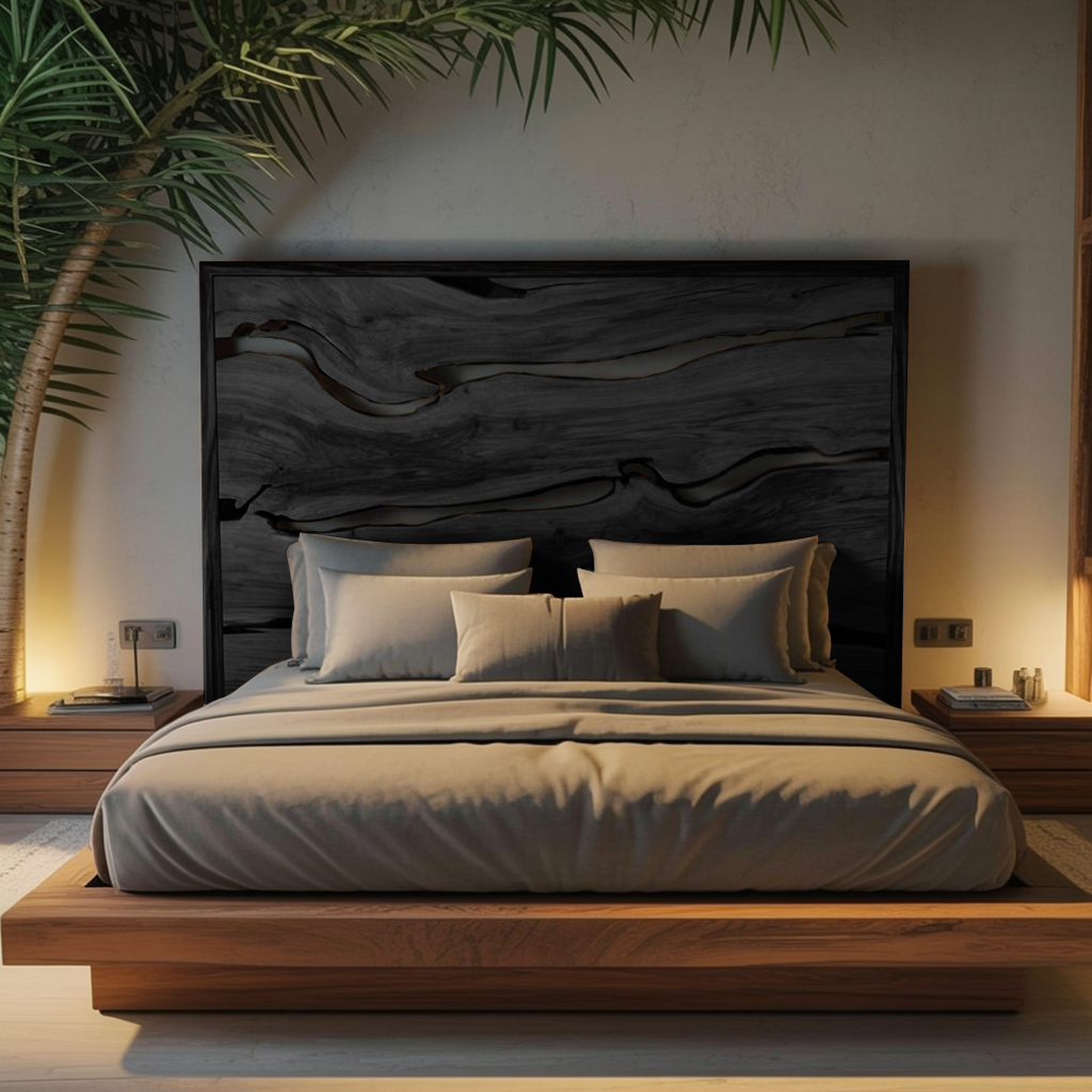 Contemporary Live Edge Headboard With Natural Woodgrain