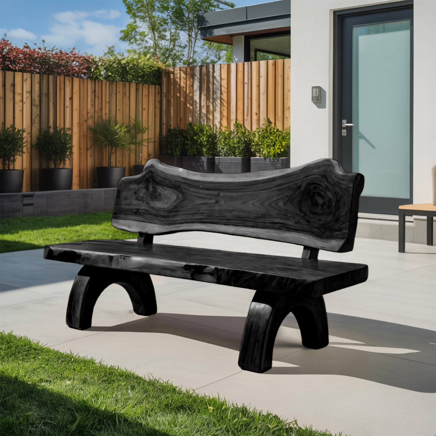 Rustic Live Edge Bench With Backrest For Patio Garden Courtyard