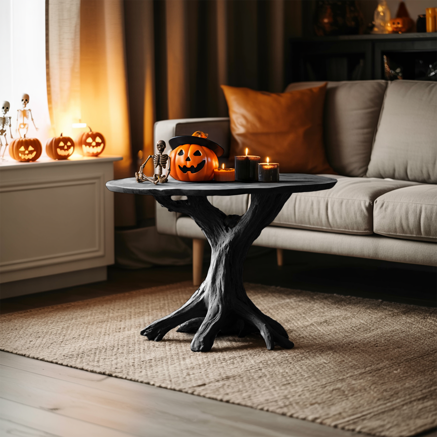 Rustic Wooden End Table For Entryway Design Halloween Wall Display