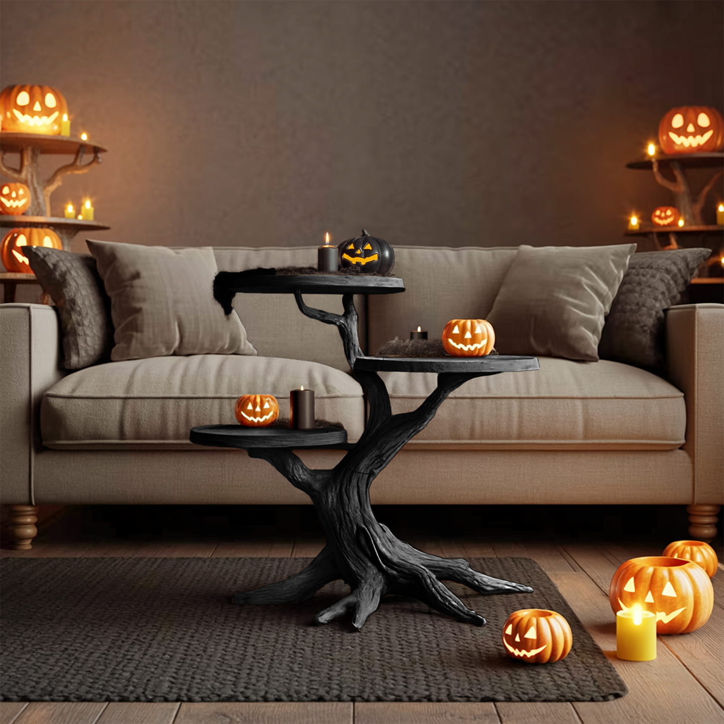 Rustic Round End Table For Entryway Design Pumpkin Halloween Furniture