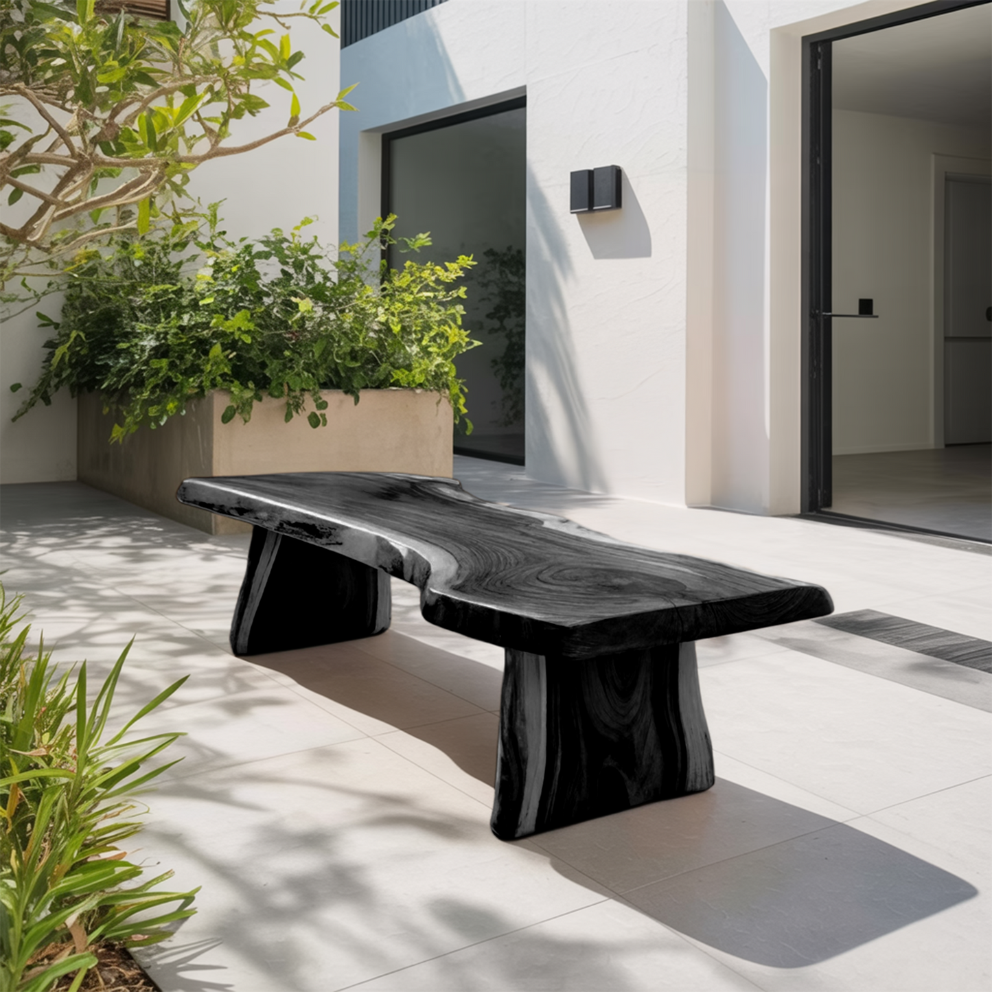 Minimalist Live Edge Outdoor Bench For Entryway Or Patio