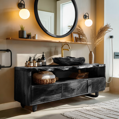 Mid Century Wooden Vanity For Bathroom Wall Mount