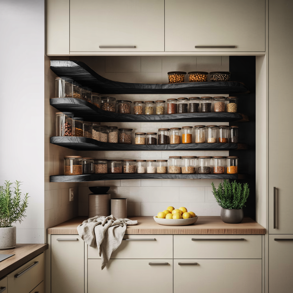 Rustic Style Kitchen Cabinet With Handmade Spice Storage