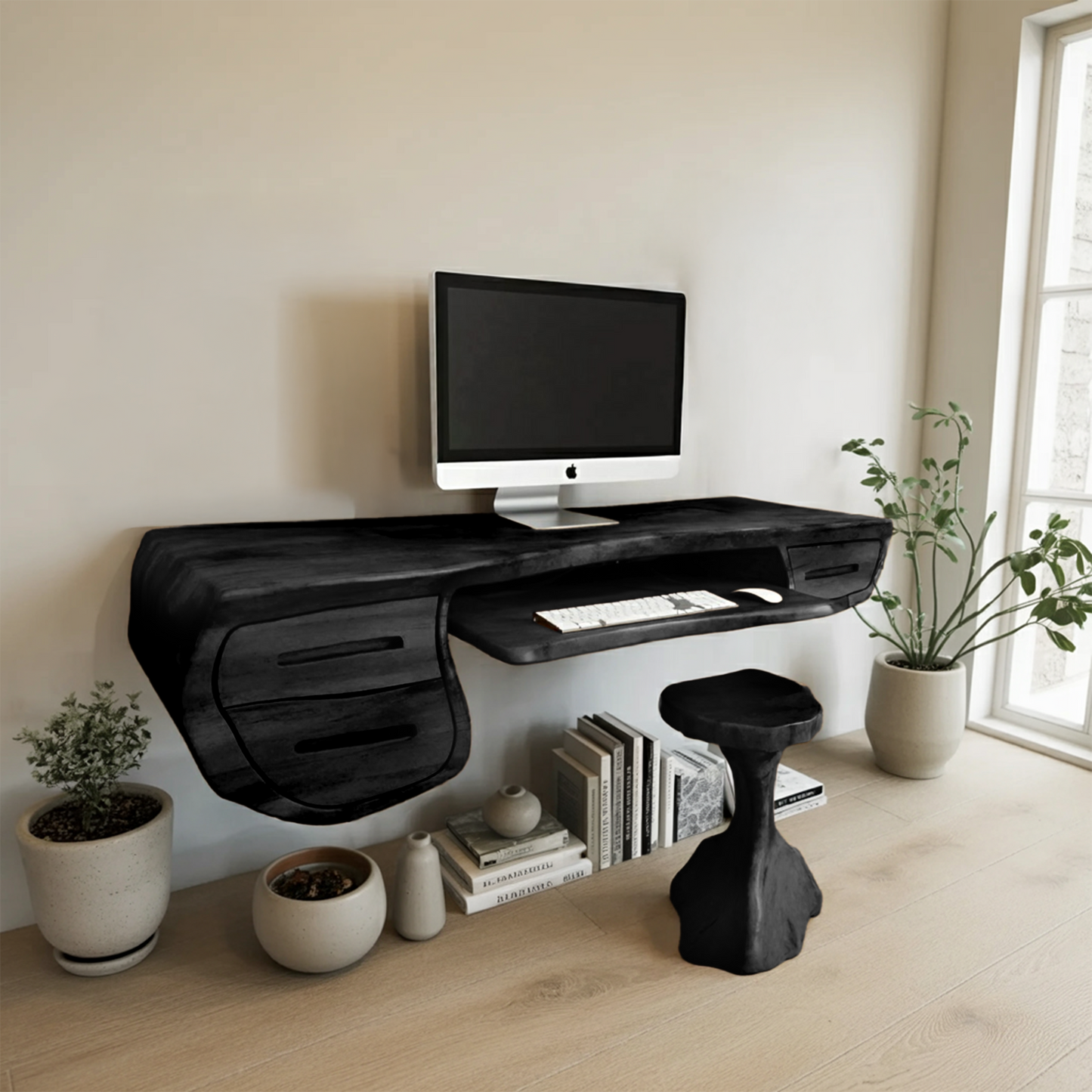 Floating Sculptural Desk With Drawers For Home Office And Studio