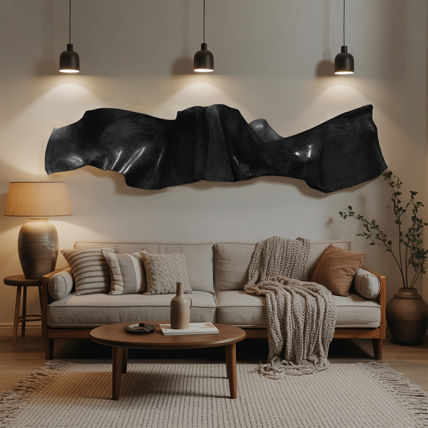 Organic Modern Wall Sculpture Abstract Carved Art Panel For Living Room And Reception