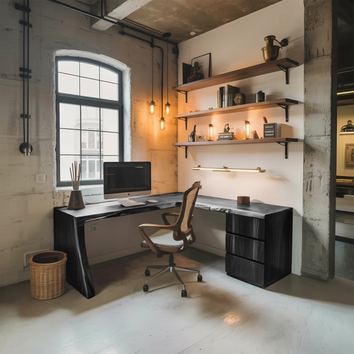 Modern Live Edge L Shaped Desk For Minimalist Home Office