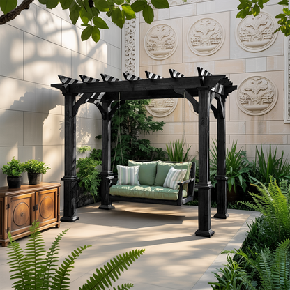 Rustic Pergola Swing Bench For Outdoor Garden And Lounge