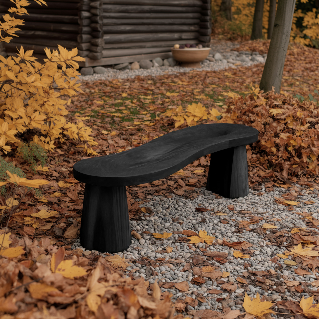 Organic Curved Wood Bench For Garden Or Entryway