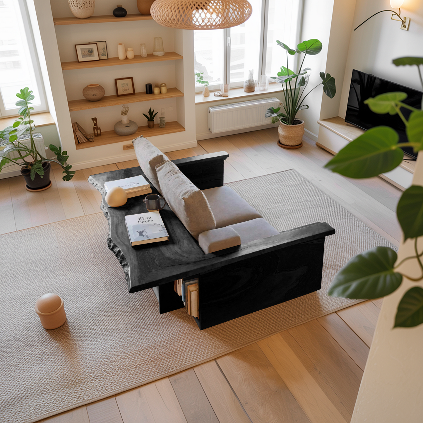 Contemporary Sofa With Built In Side Table For Living Room