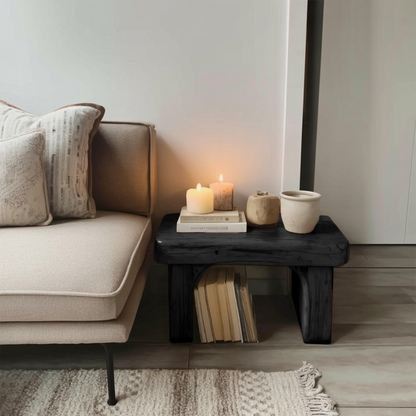 Rustic Nightstand Low Bedside Table With Shelf For Bedroom And Meditation