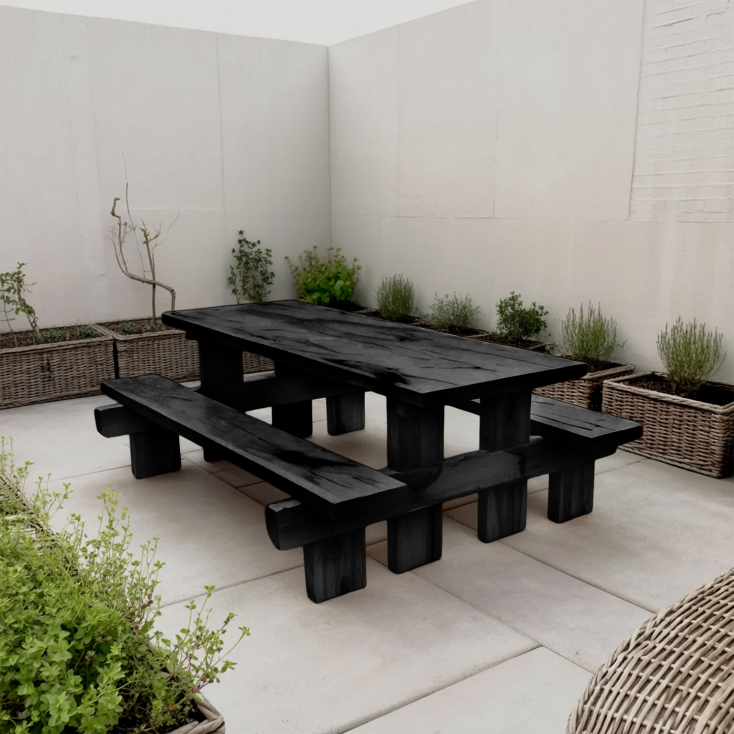 Minimalist Outdoor Picnic Table With Benches For Garden Or Cabin