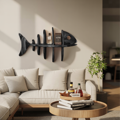 Modern Fish Bone Wall Shelf Nautical Display For Bathroom Kitchen And Beach House