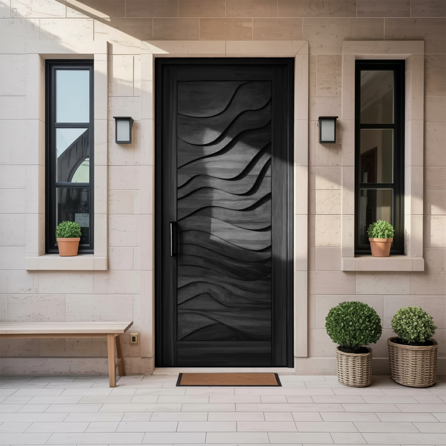 Modern Wave Carved Door Design With 3D Pattern For Hallway And Living Room