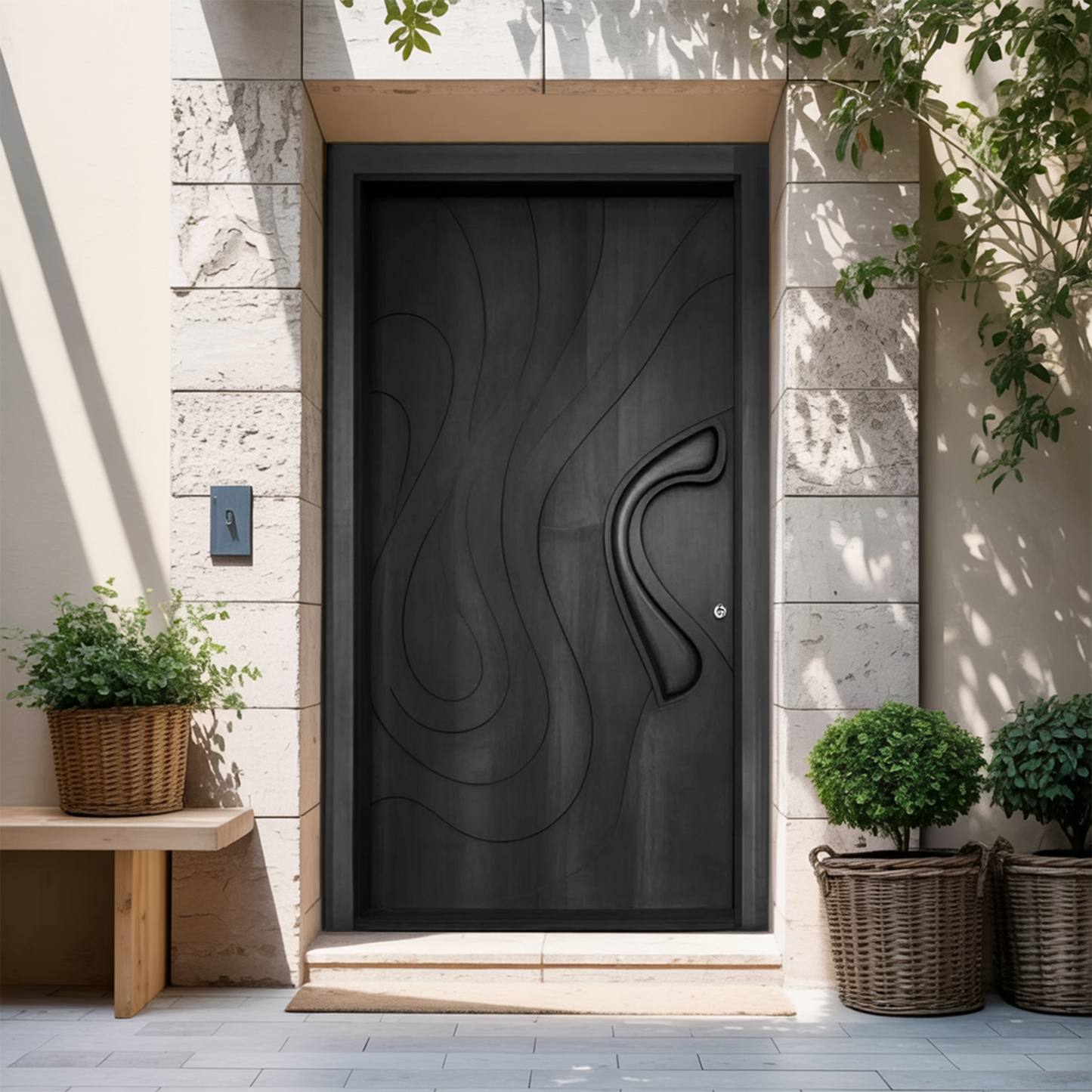 Modern Sculpted Front Door With Carved Design For Contemporary Entryway And Home