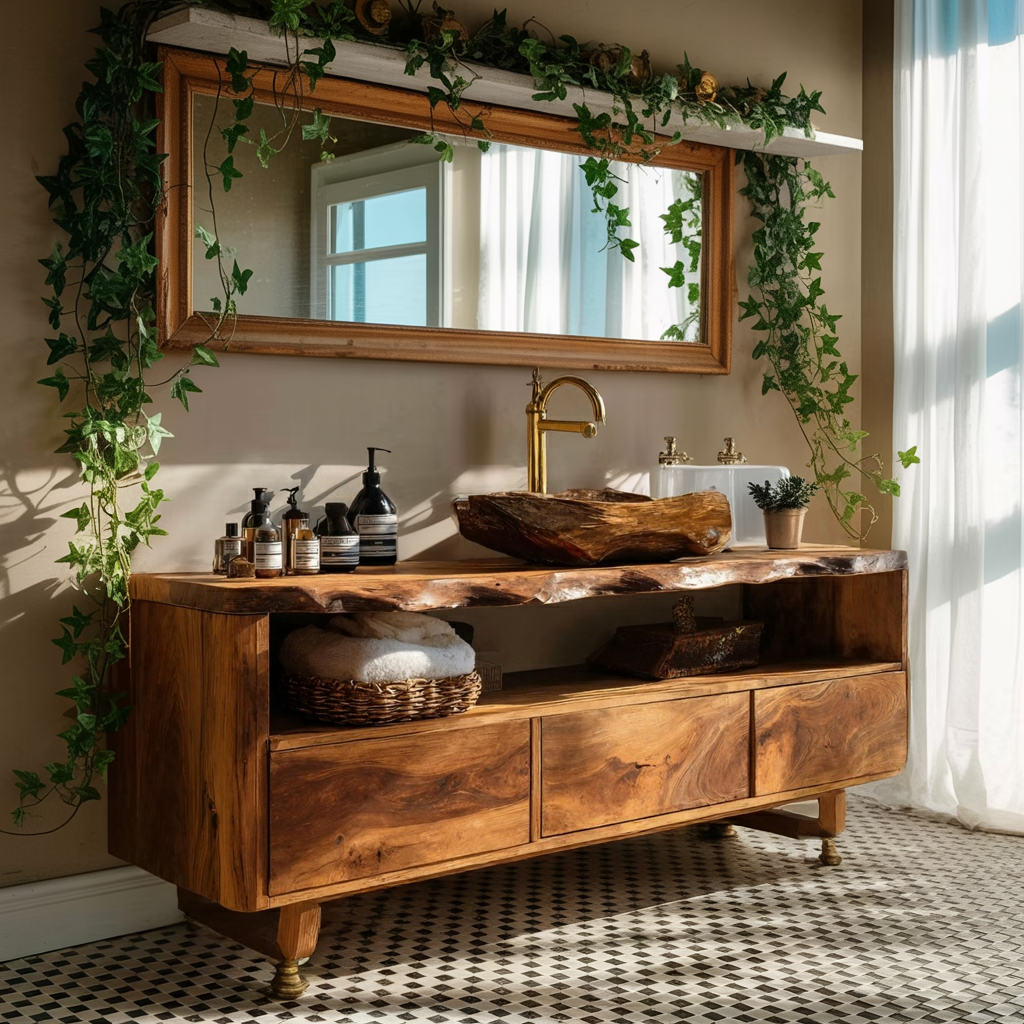 Mid Century Wooden Vanity For Bathroom Wall Mount