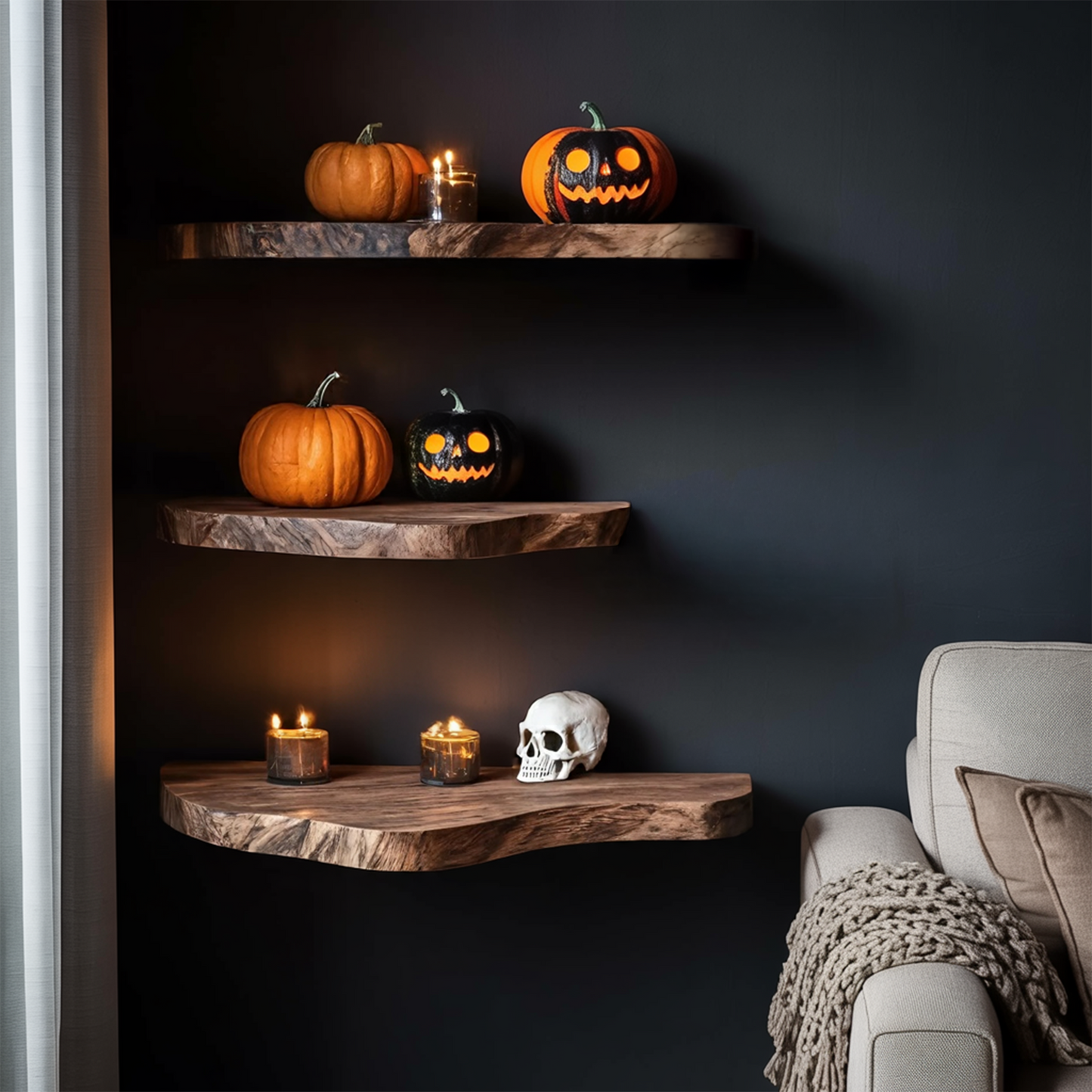 Rustic Wooden Floating Shelf For Furniture Decor And Halloween Wall Storage