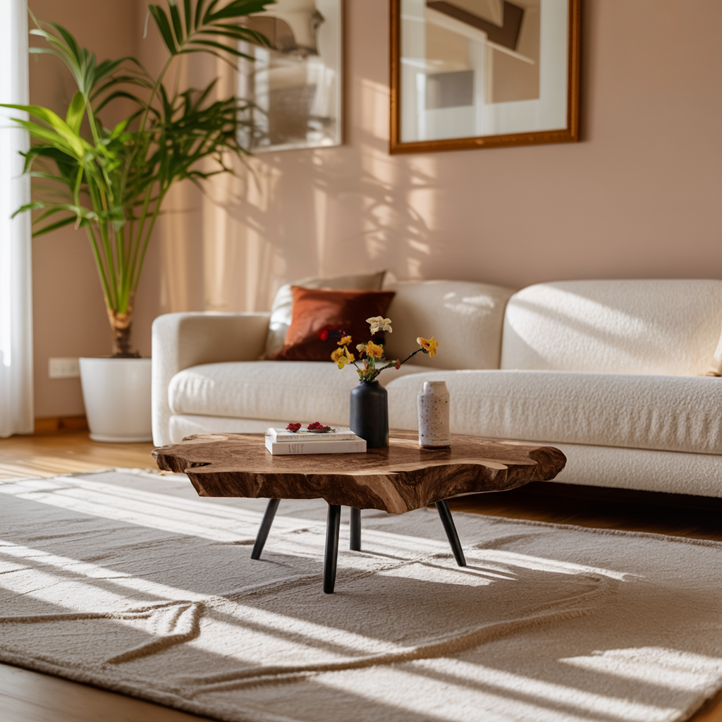 Rustic Wood Table For Boho Style Living Room