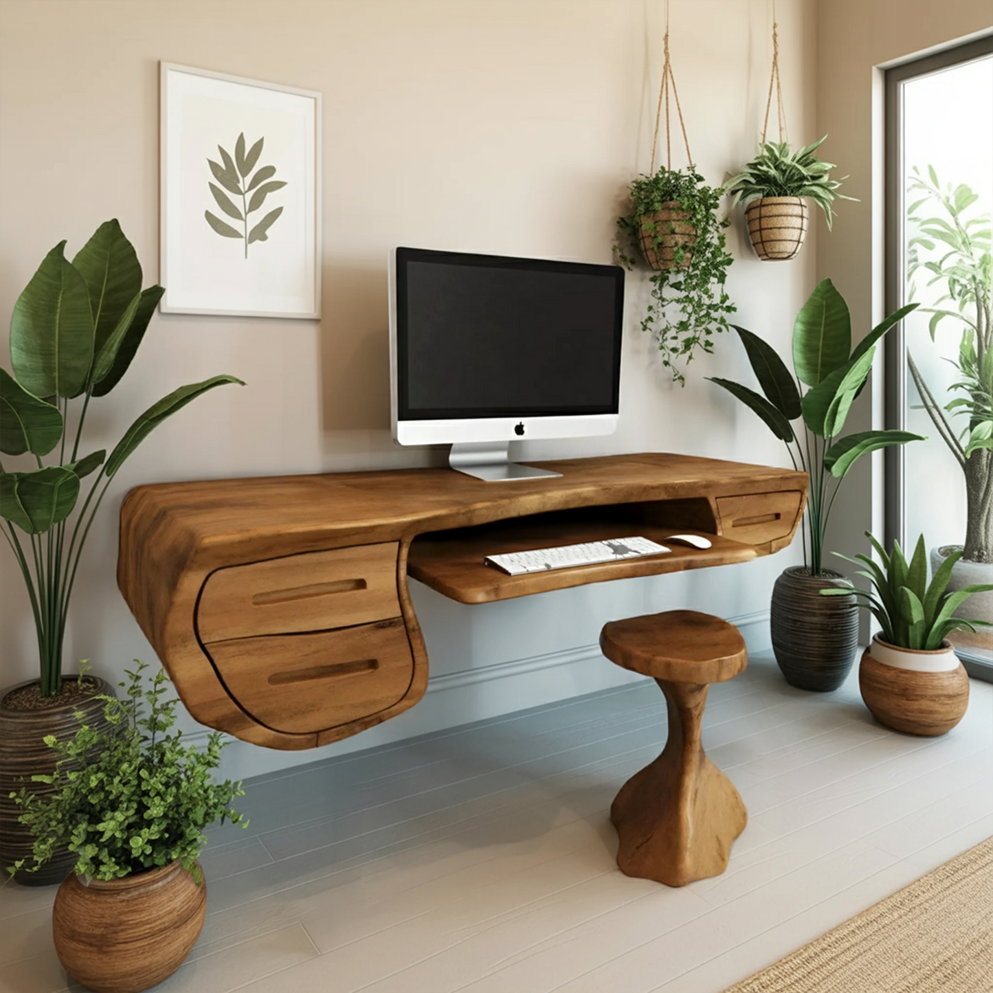 Floating Sculptural Desk With Drawers For Home Office And Studio