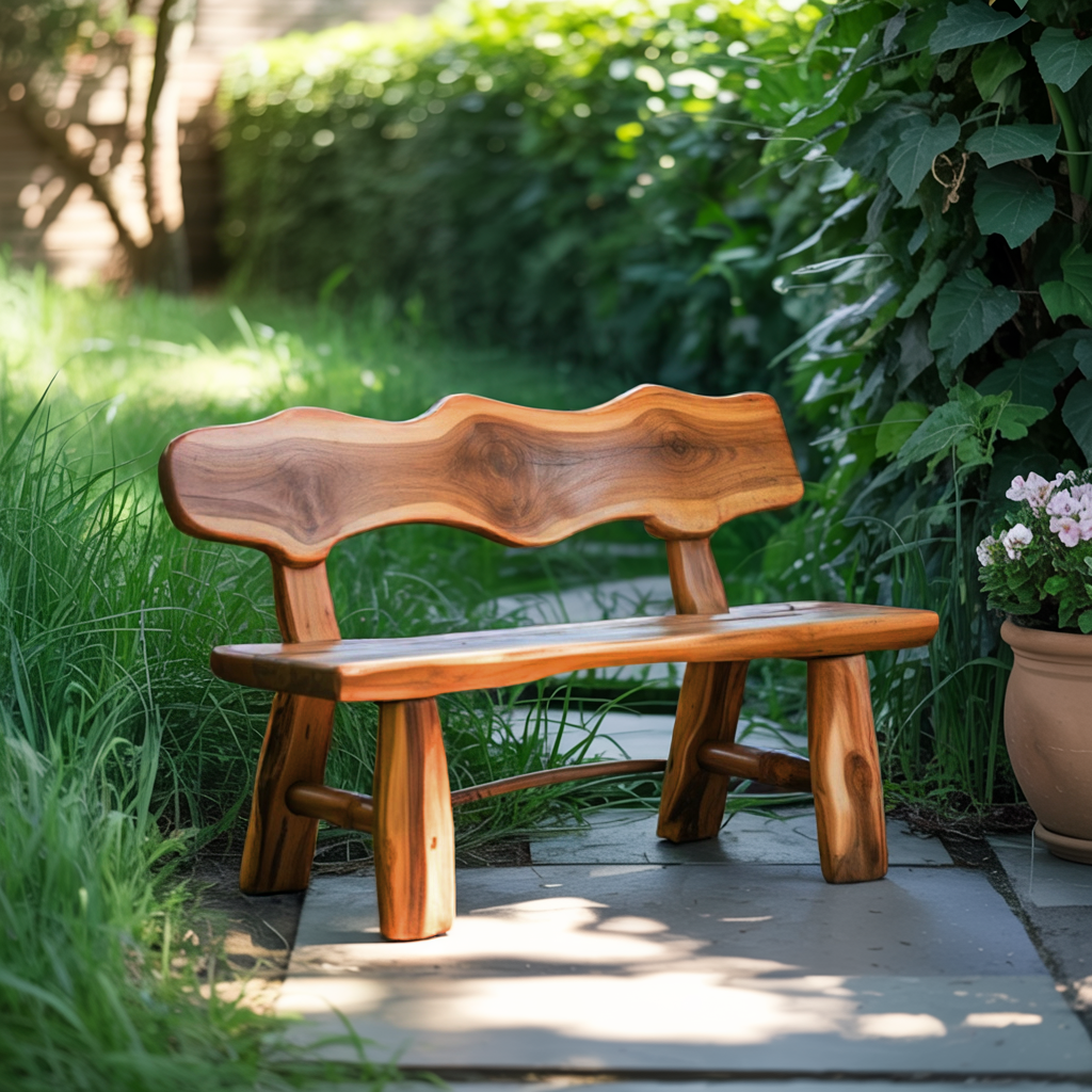 Rustic Garden Bench Live Edge Outdoor Seating For Patio Courtyard And Backyard