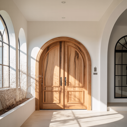 Elegant Arched Double Entry Door With Panels For Villa