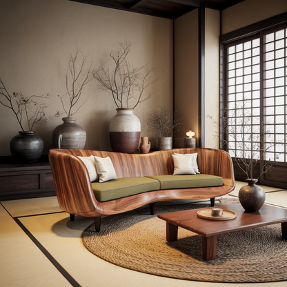Curved Wooden Sofa For Modern Organic Living Room