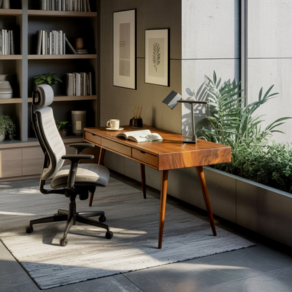 Mid Century Modern Writing Desk With Drawers For Home Office