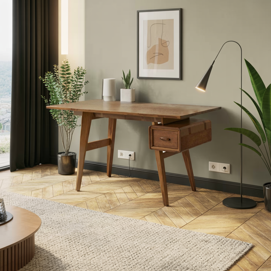 Mid-Century Desk With Drawer For Home Office Space