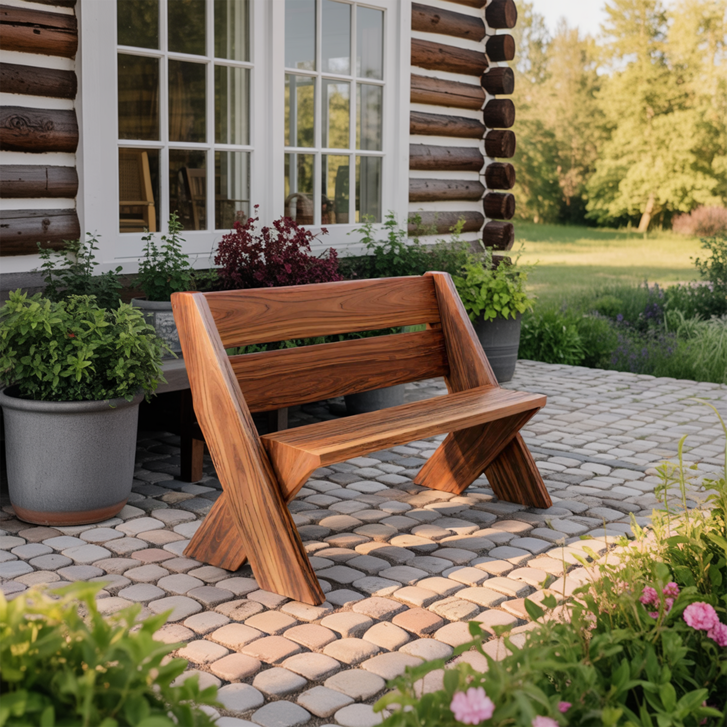 Modern Outdoor Bench With Angled Legs For Garden Patio And Backyard