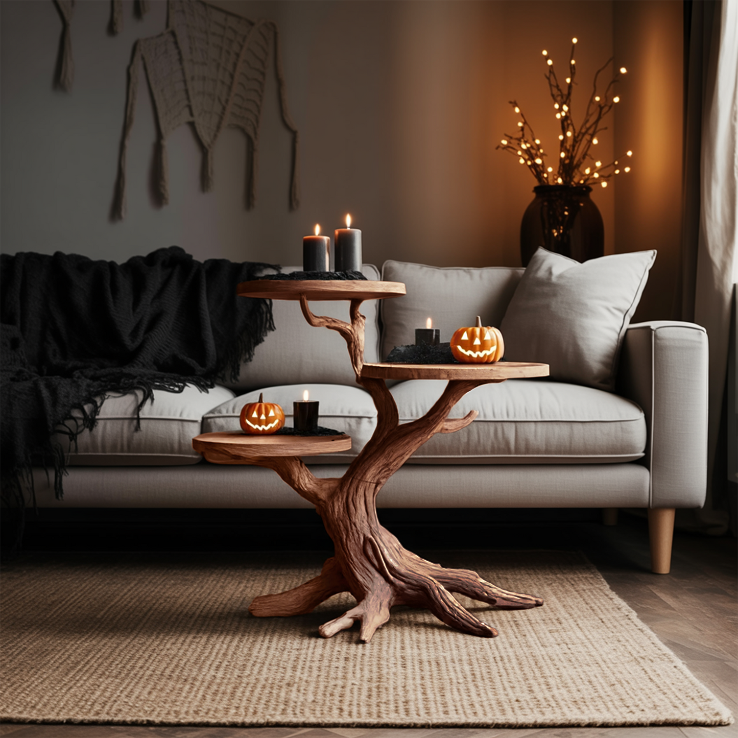 Rustic Round End Table For Entryway Design Pumpkin Halloween Furniture