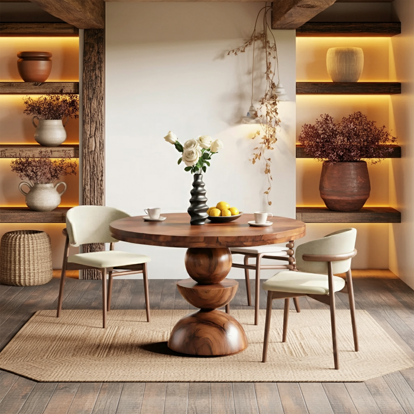 Modern Round Dining Table With Geometric Base For Kitchen And Dining Room